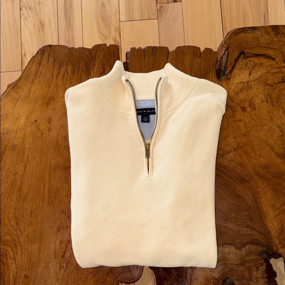 Tommy Hilfiger Men's Cream Zip-Neck Sweater